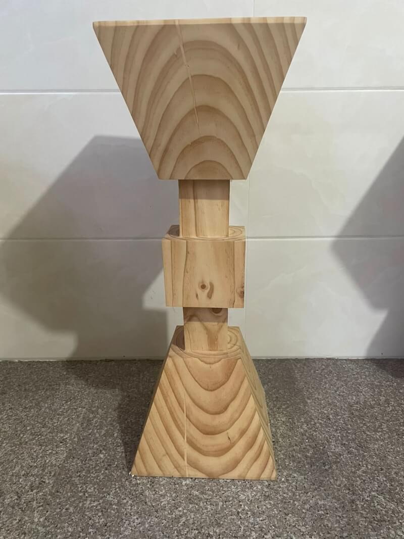 4 Kitchen Stools Set of Solid Wood, natural pine wood stool with modern geometric design